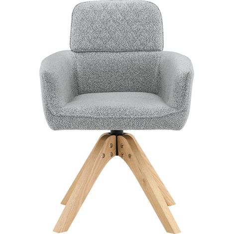 Set de 2 sillas giratorias 360° de comedor en tela gris claro con patas de madera (1/5)