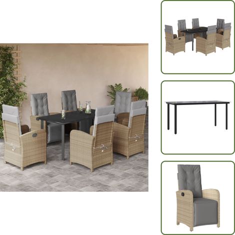Cojines para sillas - vidaXL Set comedor de jardín 7 pzas con cojines ratán sintético beige - Ratán sintético