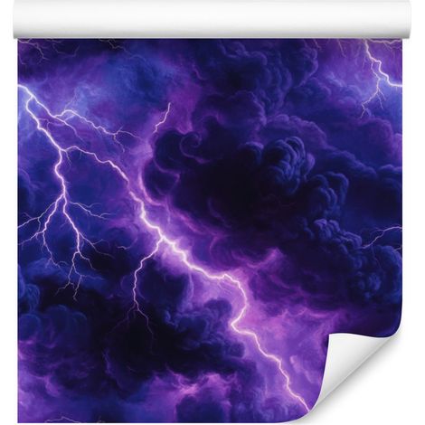 Papel pintado de galaxia en acuarela en violeta, azul marino e índigo, 50x1000 cm. (1/5)