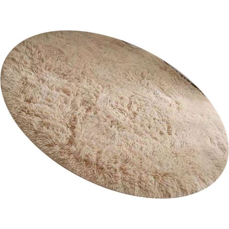 Tapis rond en fibre de polyester style nordique, long, moelleux et doux, beige, idéal pour la chambre à coucher.