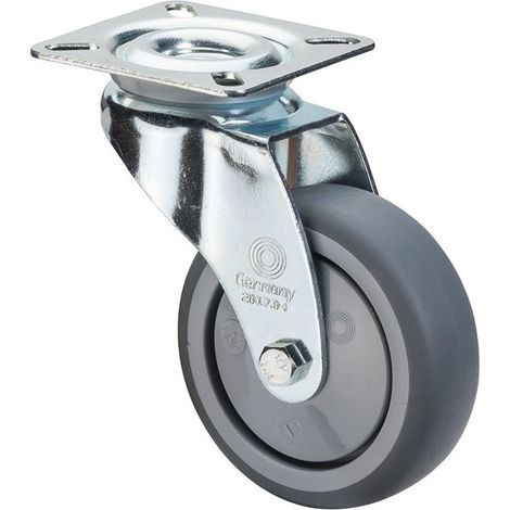Rueda giratoria D.100mm, carga 70 kg con placa de goma gris