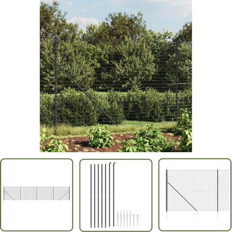 The Living Store Clôture en treillis métallique et ancrage anthracite 1,4x10 m - Clôture Métal - Clôture Jardin - Clôture Rigide - Clôture Anthracite - Clôture Sécurité (1/5)