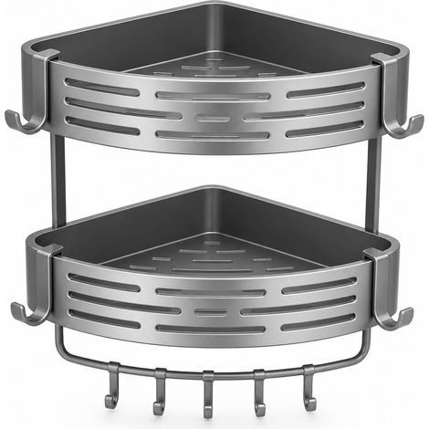 ABS Corner Shelf Double Basket No-Drill Bathroom (1/5)