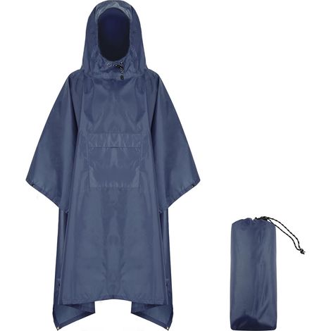 Poncho impermeable 3 en 1 para senderismo al aire libre, impermeable ligero con capucha, cortavientos, refugio para hombres y mujeres. (1/5)