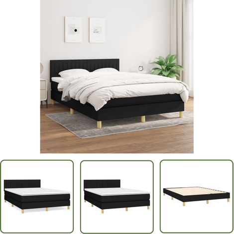 The Living Store Sommier à lattes de lit avec matelas Noir 140x190 cm Tissu - Lit Double - Lit Tapissier - Literie - Matelas Ressorts Ensachés - Tête De Lit Ajustable (1/5)