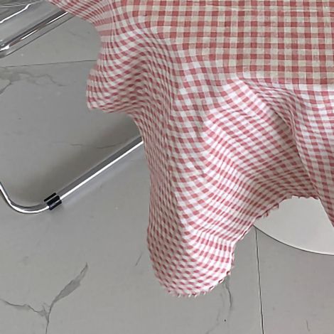 Nappe à carreaux coréens style INS, fond en coton et lin frais et simple, nappe de bureau décorative en lin style forêt, dessous de plat à carreaux roses, 150 x 150 cm (1/5)