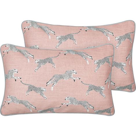 Conjunto de 2 cojines de algodón con motivo de guepardo 30 x 50 cm rosa Arales