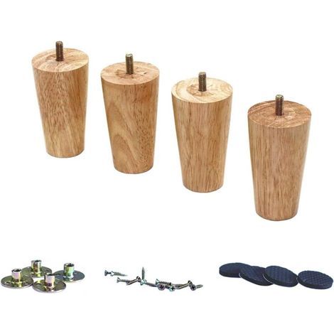 Pieds en bois massif de 10,2 cm (4 pouces) environ, pour canapés, chaises, coussins, canapés deux places, tables, armoires et autres meubles. Pieds de rechange (lot de 4 pieds droits de 10,2 cm enviro (1/5)