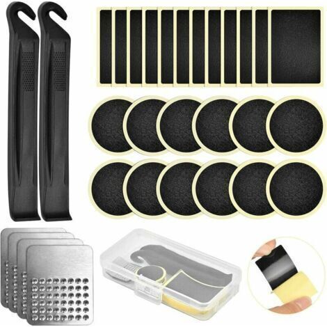 30 Pieces Bicycle Puncture Repair Kit, Inner Tube Repair Kit with Glue-Free Bicycle Tire Repair Patch, Tire Levers and Metal File, Ideal for Bicycle, Mountain Bike (1/4)