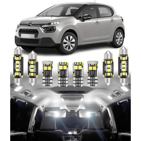 7pcs Car Interior LED Light Kit Replacement for Citroen C3 MK3 III Hatchback SX/SY 2017-2022 White Interior Lighting 6000K (1/5)