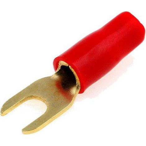 50x Connecteurs Fourche M4 6mm2 - Dore Isole rouge