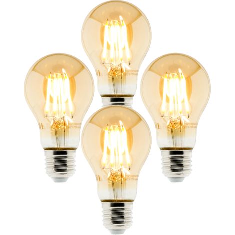 Lot de 4 Ampoules Déco filament LED ambrée Standard 4W E27 400lm 2500K