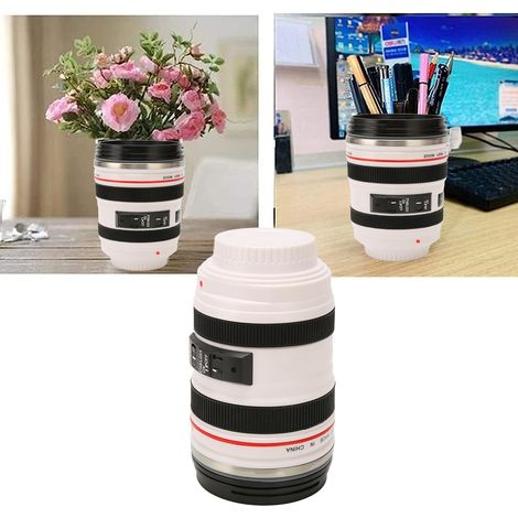 Kaffeebecher in Kameralinsenform, 6. Generation, Innenbeschichtung aus Edelstahl 24-105, personalisierte und kreative Wasserflasche, Wohnaccessoire, Fotografenbecher, Reisebecher, Unisex-Becher, weiß (1/5)