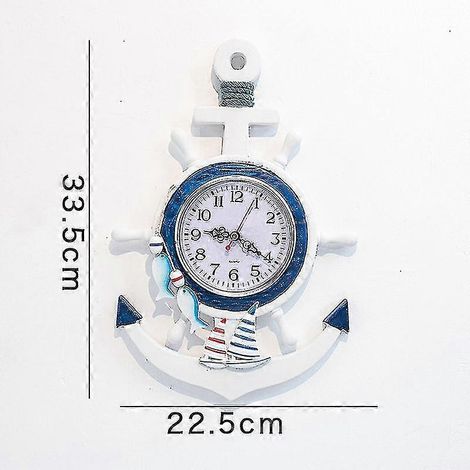Blauer und weißer Steuermann-Anker im mediterranen Stil, personalisierte kreative Wanduhr, elektronische Uhr, dekorative Uhr, nautische Uhr, nautisches Strandthema (1/3)