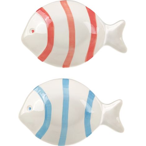 Dekorativer Porzellanteller im Bohème-Stil, 2er-Set, ideal für die Inneneinrichtung, Fisch-Design