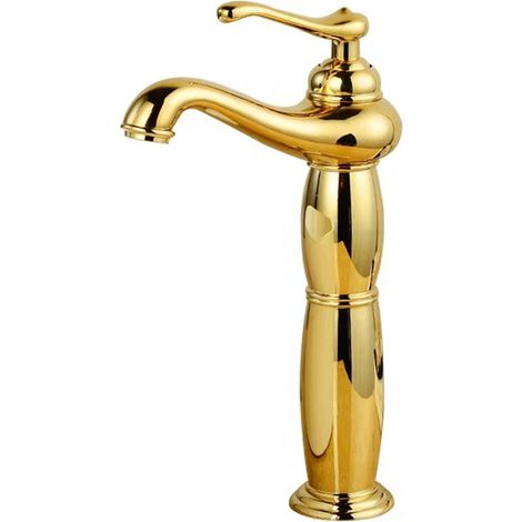 Mitigeur de lavabo rétro doré en laiton, mélangeur rotatif à levier, eau chaude et froide, cartouche céramique, robinetterie vintage pour évier ou vasque (1/5)