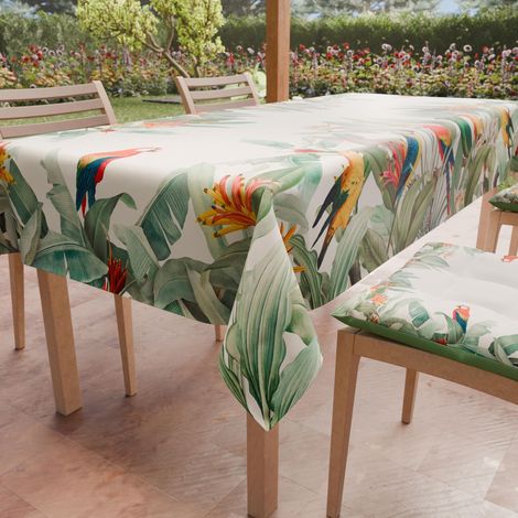 Nappe Anti-Taches Carrée (140 x 140 cm) Couvre-Table de Cuisine, Motif Perroquets, X4 Places, 100% fabriquée en Italie (1/5)