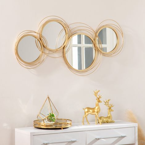 Décoration murale miroir avec 4 miroirs ronds, métal doré, 107 x 56 cm DESVIAE (1/5)