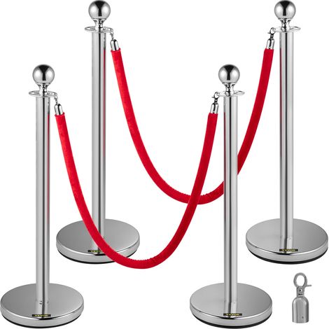 VEVOR Barriere di Controllo della Folla Palo con Corda di Velluto Rosso, 4 Pezzi Paletti per Barriere deArgento con Corda in Flanella da 1,5 m per Teatri, Hotel, Casinò, Eventi sul Tappeto Rosso, ecc. (1/5)