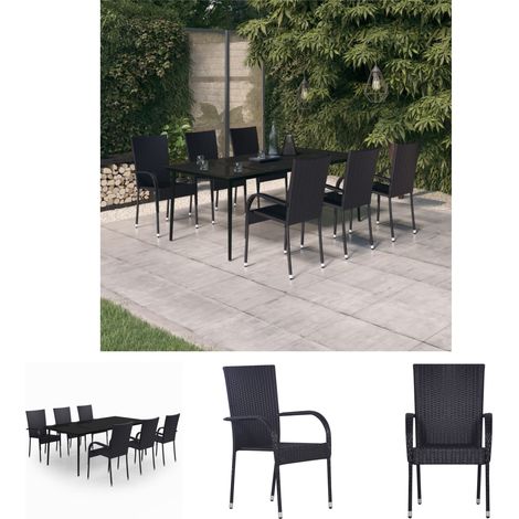 Gartenstuhl Set - vidaXL 7-tlg. Garten-Essgruppe Schwarz - Garten Tisch (1/5)