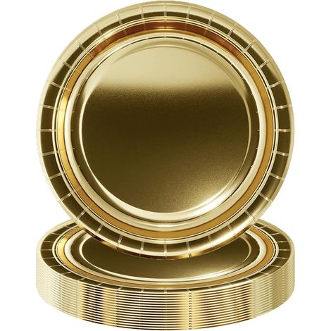 Assiettes en papier dorées - Lot de 16 - 7 pouces - Qualité alimentaire - Fête Noël (1/5)