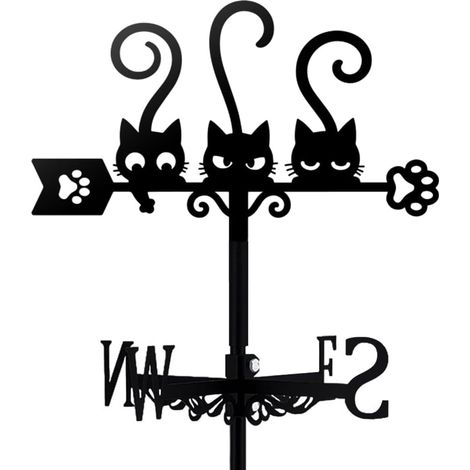 Girouette en forme de chat en métal noir - Avec indicateur de direction du vent - Pour jardin, ferme, poulailler, abri de jardin - Éolienne - Trois chats noirs (1/5)