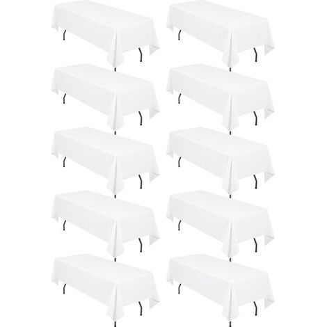 10 Pack Rectangle Tablecloth, 153x260cm White Polyester Tablecloth for 6 Feet Rectangle Tables, Stain and Wrinkle Resistant for Wedding, Restaurant, Party, Banquet (1/5)