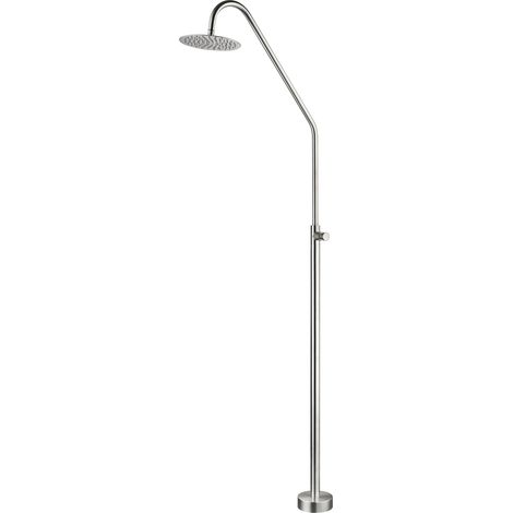 Ducha Exterior para Piscina y Jardín/Altura de 225 cm/Rociador de 25 cm diam/Salida de Agua c/ Botón Temporizador 15 Seg/Agua Fría-Acero INOX S316 (1/5)