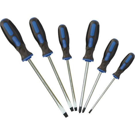 TEC HIT 350606 - Jeu de 6 Tournevis - En Acier - Finition en Chrome Vanadium - Idéale pour Dévisser et Visser - Bleu/noir