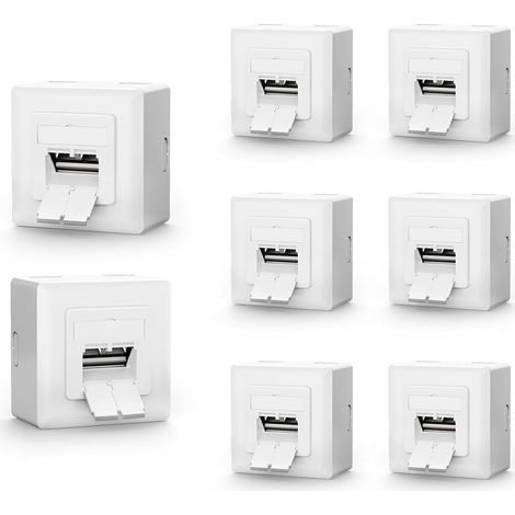 Prise Réseau Cat6A FTP Blindée, 2 Ports RJ45, Blanc, Lot de 8 2 ports rj45, montage mural saillie ou encastré, compatible câble ethernet installation, support poe pour réseau domestique (1/5)