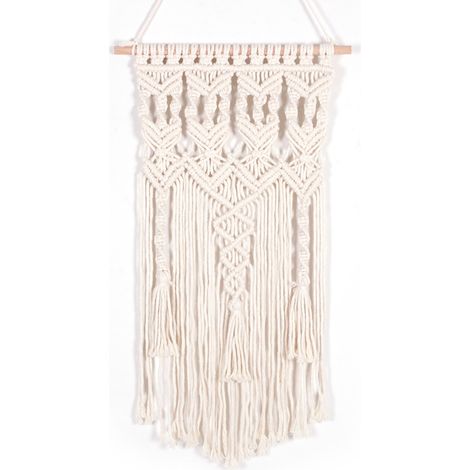 Tenture murale en macramé tissé 75cm x 35cm – Style bohème chic – Cordon en coton sans produits chimiques – Décoration intérieure moderne (1/5)