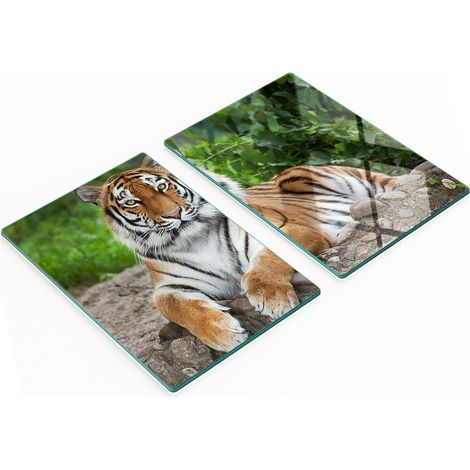 Stilvolle und robuste Glasplatten mit Sibirischem Tiger-Print, 2 x 40 x 52 cm (1/5)