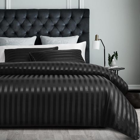Bettwäsche-Set 155x220cm Schwarz Satin gestreift mit Reißverschluss