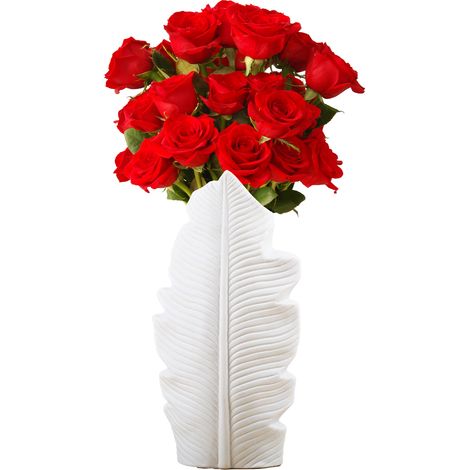 Jarrón grande de hoja de modal natural, L, 1 pieza, blanco puro, minimalista, nórdico, jarrón de cerámica sin esmaltar para decoración con flores secas. (1/5)