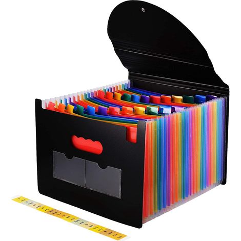 Trieur de documents A4 (Arc-en-ciel), classeur accordéon à 24 compartiments, organiseur de bureau extensible en plastique avec couvercle (1/5)