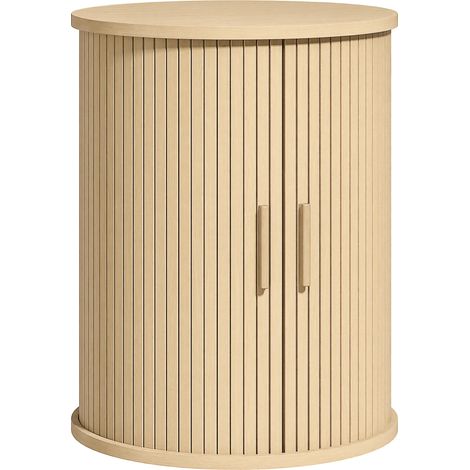 Table de chevet ronde cannelée - 40x40x50 cm, chêne - Table de nuit avec porte coulissante - Pour chambre à coucher, salon - Design moderne et élégant (1/5)