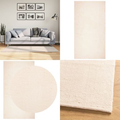 Tapis HUARTE à poils courts doux et lavable beige 80x150 cm - Tapissalon - Tapis Chambre - Tapis Décoratif - Tapis Pelouche - Tapis Antidérapant - Home & Living