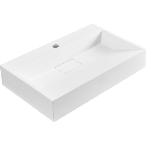 Lavabo suspendido de pared clásico rectangular fundición mineral acabado mate 60 x 38 cm blanco Quenko (1/5)