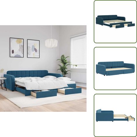 Schubladenbett - vidaXL Tagesbett Ausziehbar mit Schubladen Blau 100x200 cm Samt - Doppelbett (1/5)