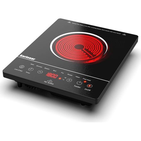 Karinear – Plaque vitrocéramique 1 feu portable – Puissance 2000W – Température jusqu'à 650℃ – Sécurité enfant et témoin de chaleur résiduelle - 220-240V