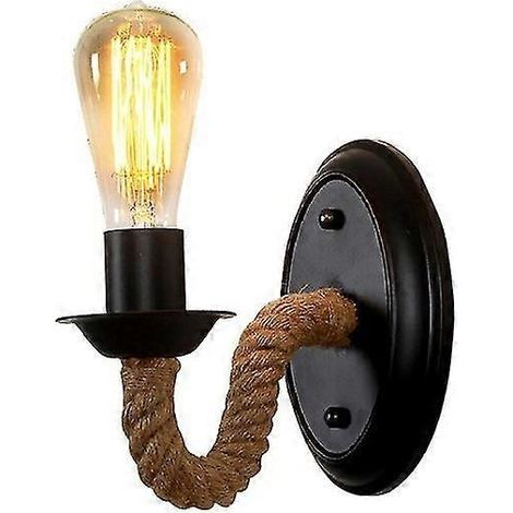 Applique murale en corde de chanvre, lampe de chevet LED décorative en métal, éclairage pour chambre ou salle à manger, 1 pièce, noire (1/5)