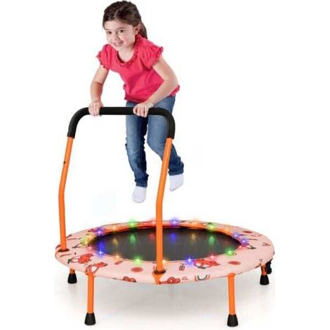 Pour jouer et bouger à la maison, trampoline enfant avec lumières LED, poignée amovible, 3-6 ans (1/5)