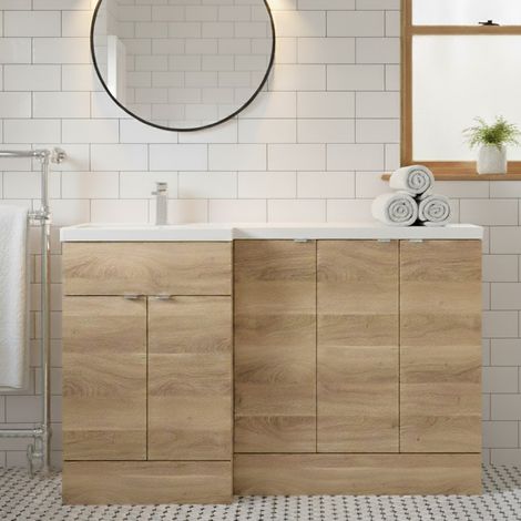 Hudson Reed Fusion LH Combination Unit with 300mm Base Unit x 3 - 1500mm Wide - Bleached Oak (1/5)