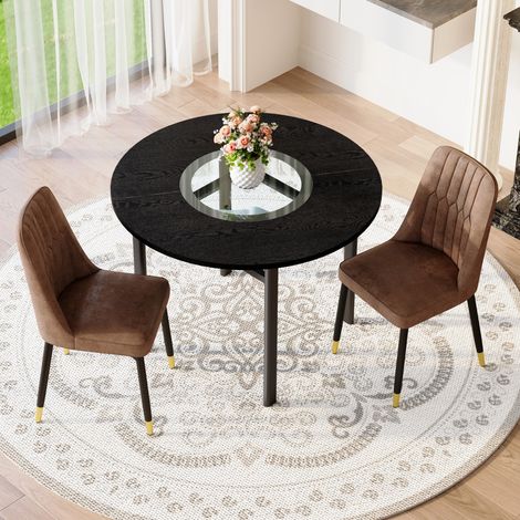Set tavolo e 2 sedie rotondo 100 cm con sedie in tessuto marrone e gambe in metallo nero HAVRYA (1/5)