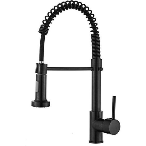 Kitchen faucet, black, pull-out spray head, 360° swivel, high spout, 2 spray patterns, 304 stainless steel, brass core (1/4)