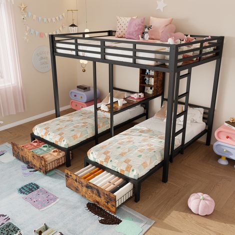 Etagenbett mit Schubladen und Stauraum 140x200 + 90x200 OKMYHOME (1/5)