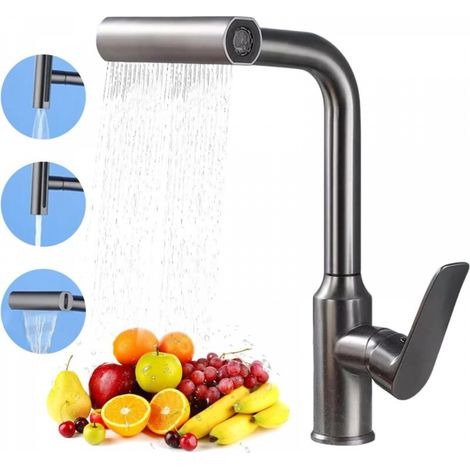 Robinet de cuisine cascade, robinet d'évier de cuisine pivotant à 360° en acier inoxydable, (1/3)
