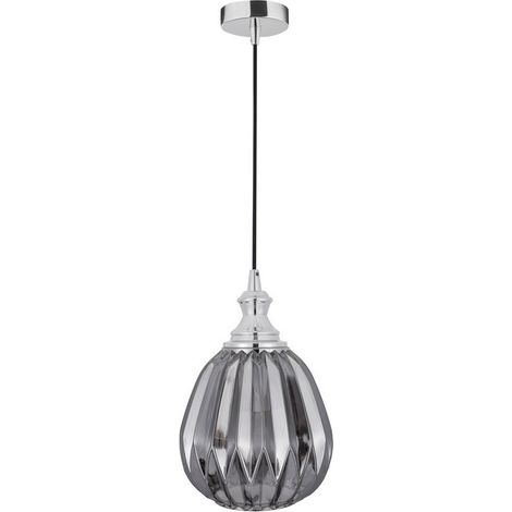 Merano Fishers Globe Suspension Plafonnier Métal Chromé Verre Gris Fumé LED E27