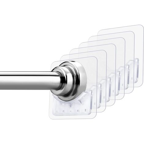 Lot de 6 supports de tringle à rideau de douche autocollants pour montage mural sans perçage pour salle de bain et cuisine (1/5)