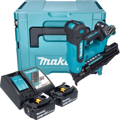 Clavadora de cabeza plana con batería Makita DBN 610 RFJ 18 V 32 - 64 mm sin escobillas + 2 baterías de 3,0 Ah + cargador + Makpac